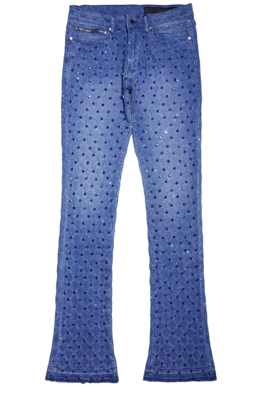 Glit Royal Blue Rhinestone Stacked Flare Jean sold by Rockstar Original