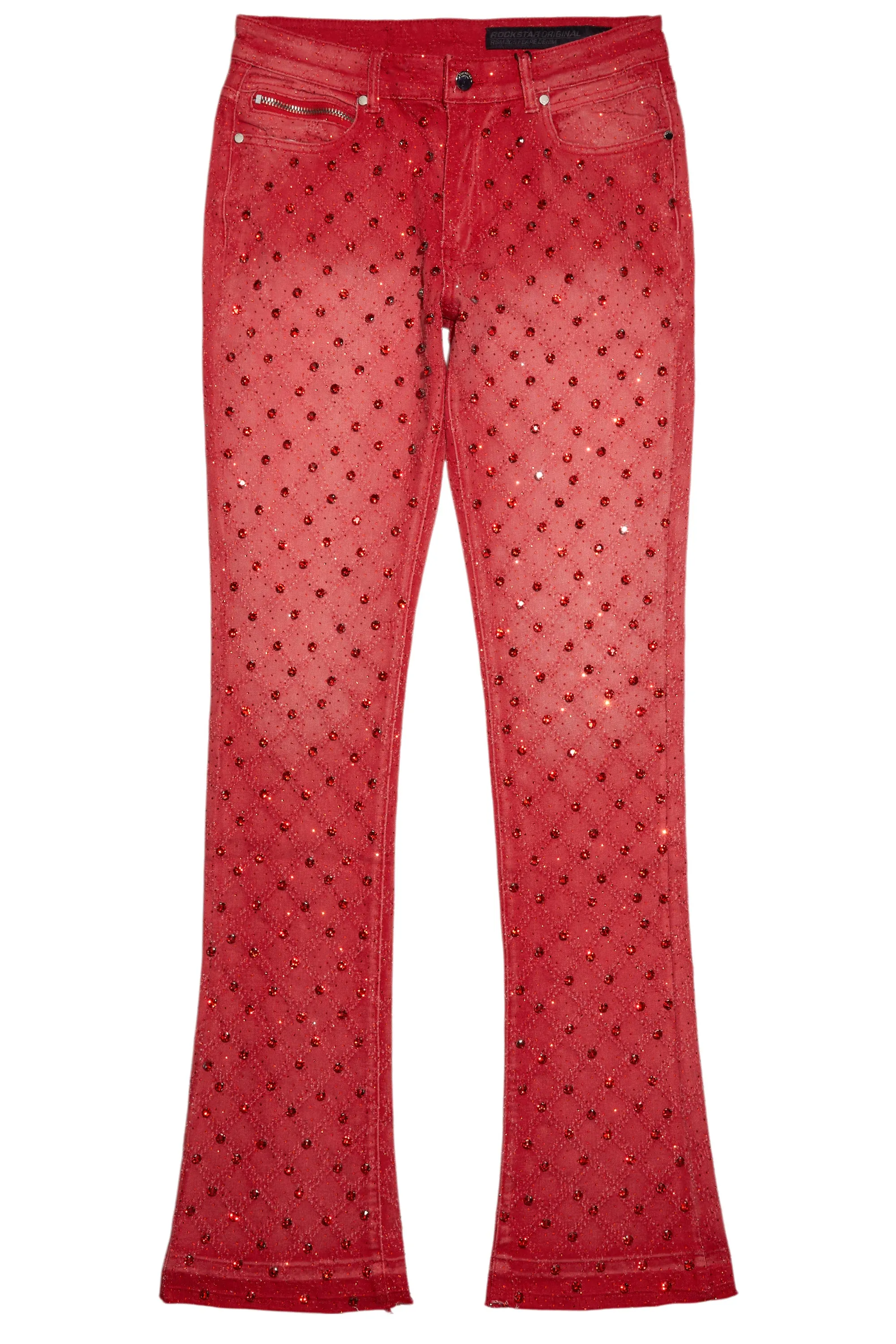 Glit Red Rhinestone Stacked Flare Jean sold by Rockstar Original