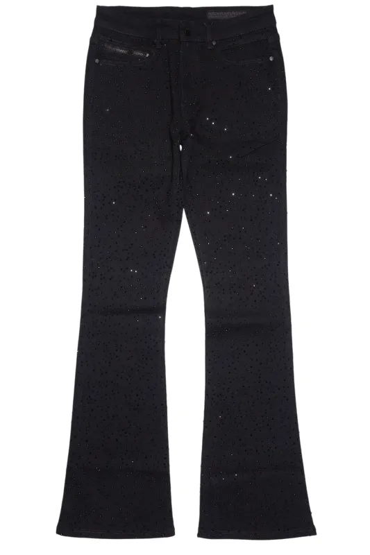 Lucki Black Rhinestone Stacked Flare Jean sold by Rockstar Original