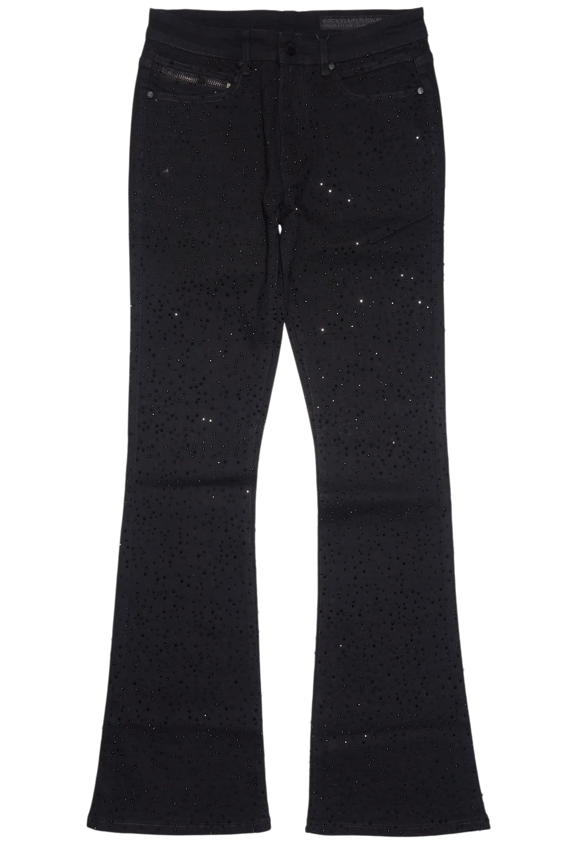 Lucki Black Rhinestone Stacked Flare Jean sold by Rockstar Original