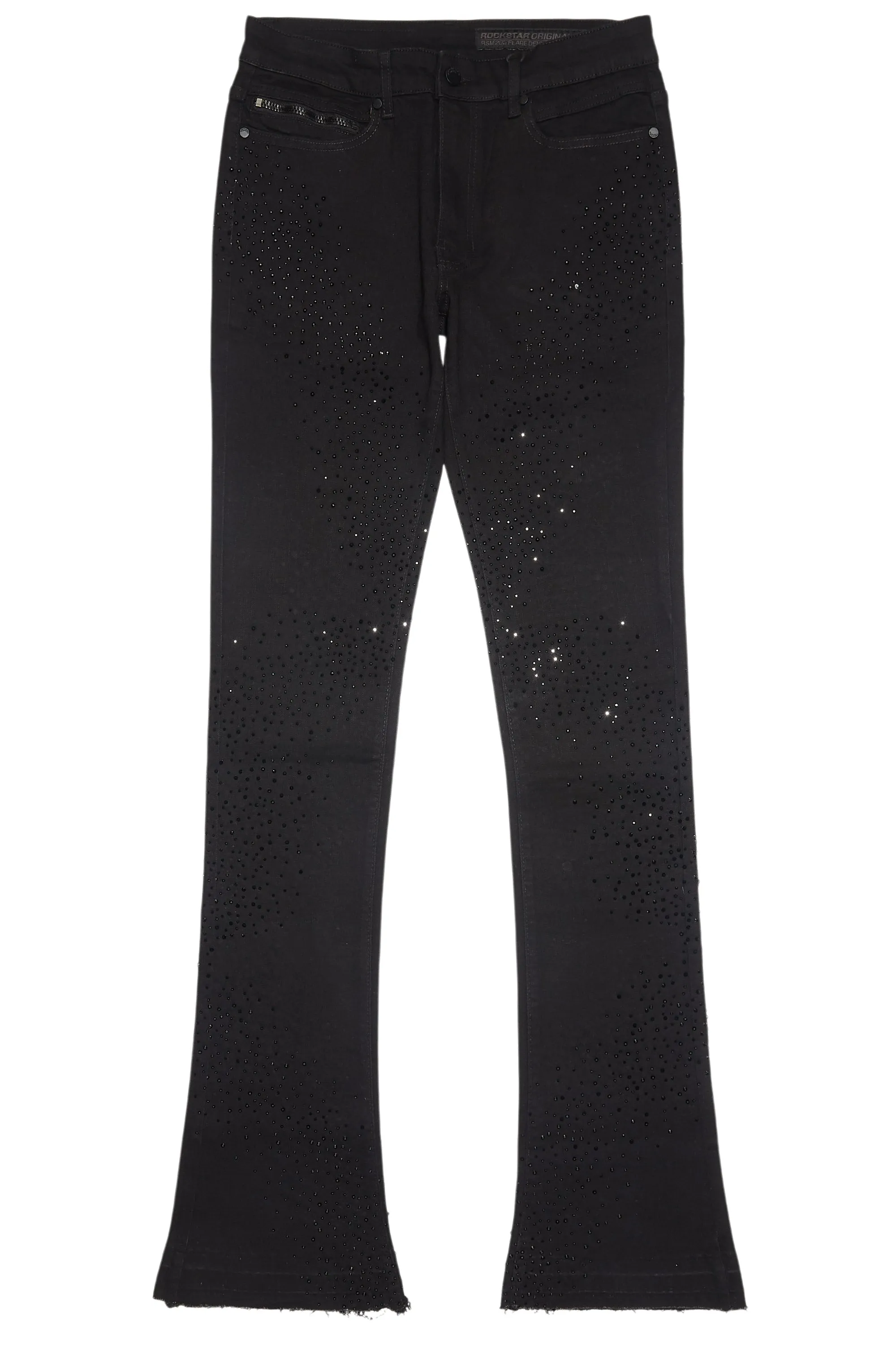 Carti Black Rhinestone Stacked Flare Jean sold by Rockstar Original