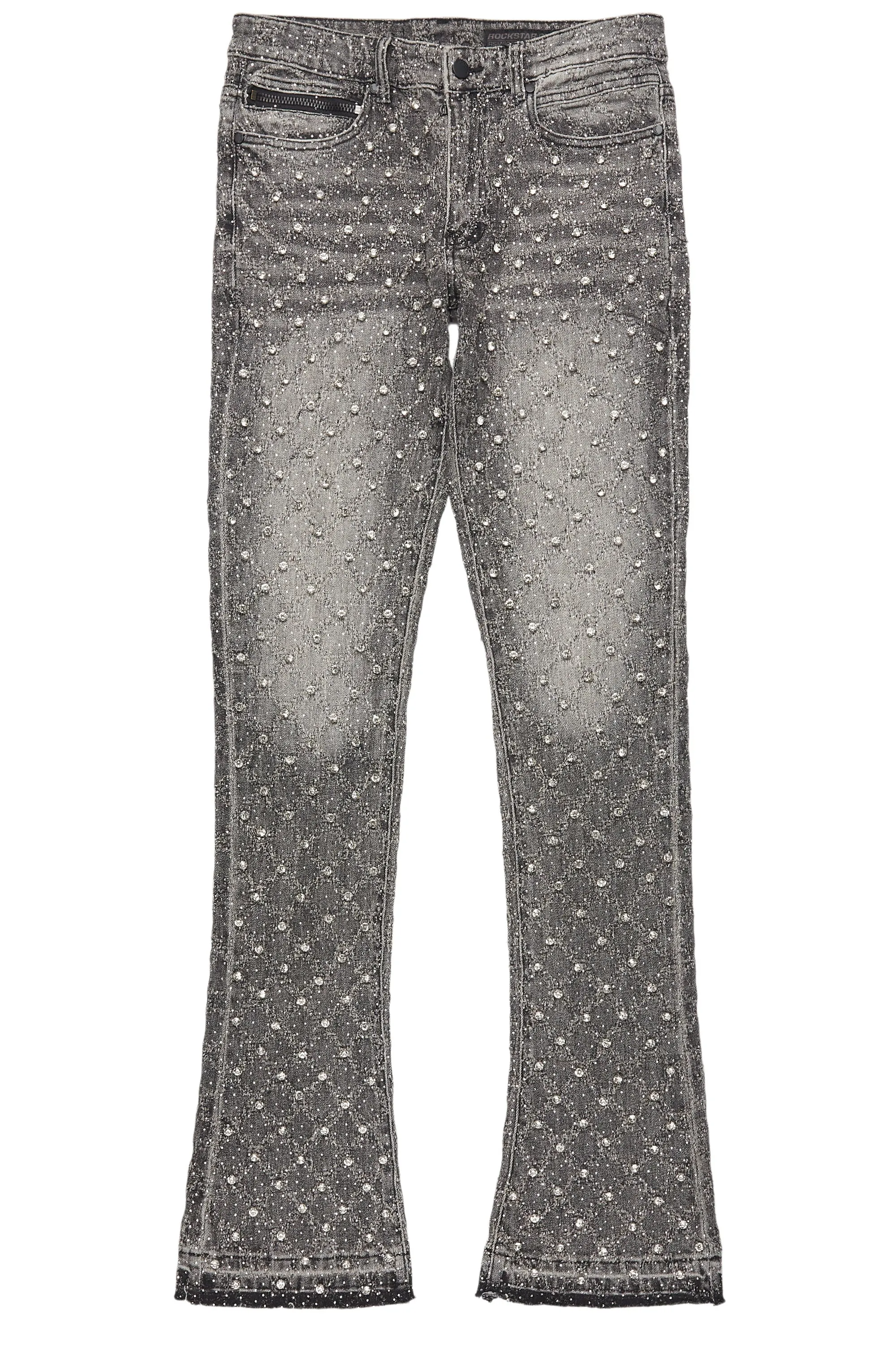 Glit Grey Rhinestone Stacked Flare Jean sold by Rockstar Original