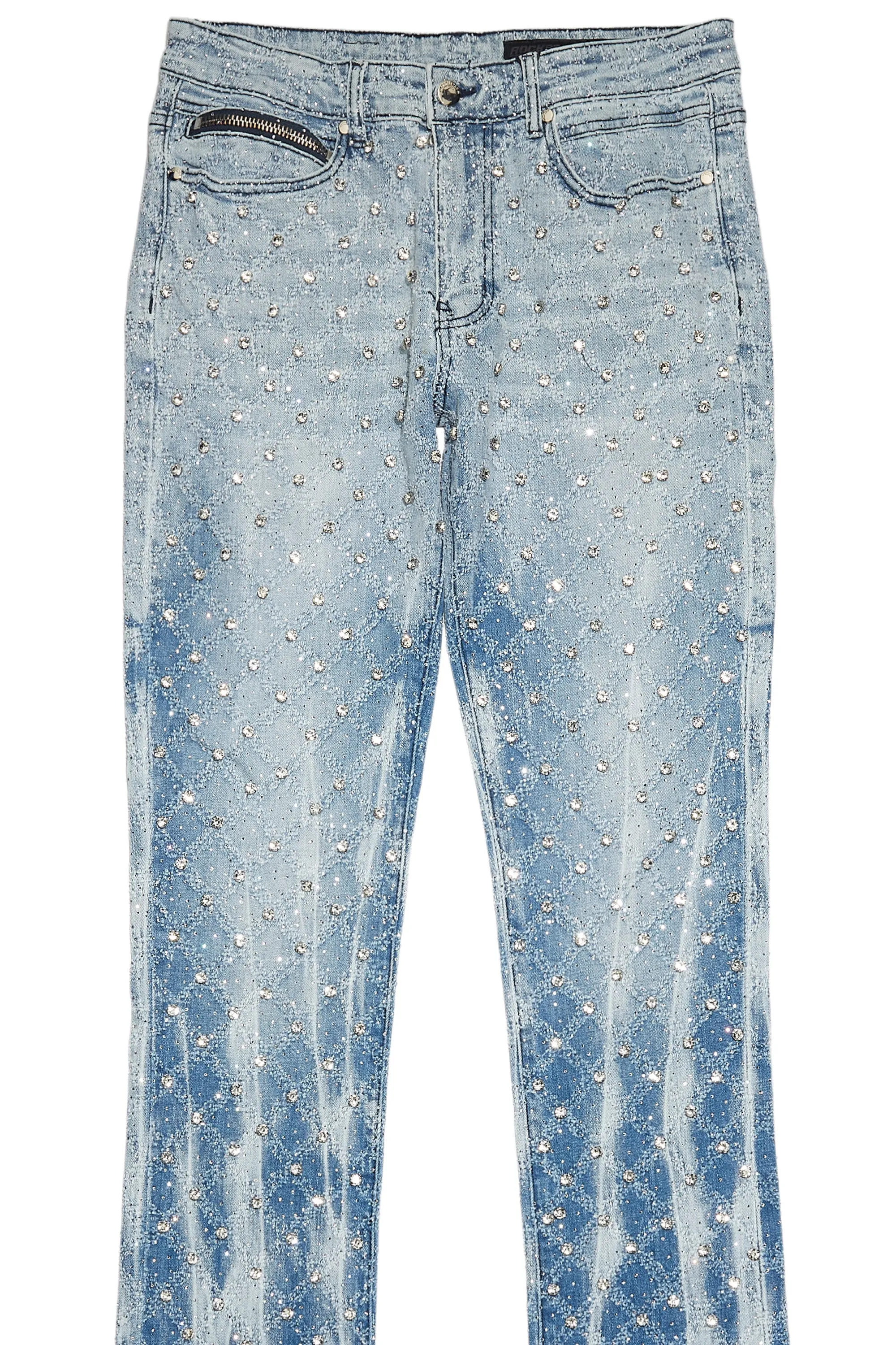 Glit Blue Rhinestone Stacked Flare Jean sold by Rockstar Original product image thumbnail 2