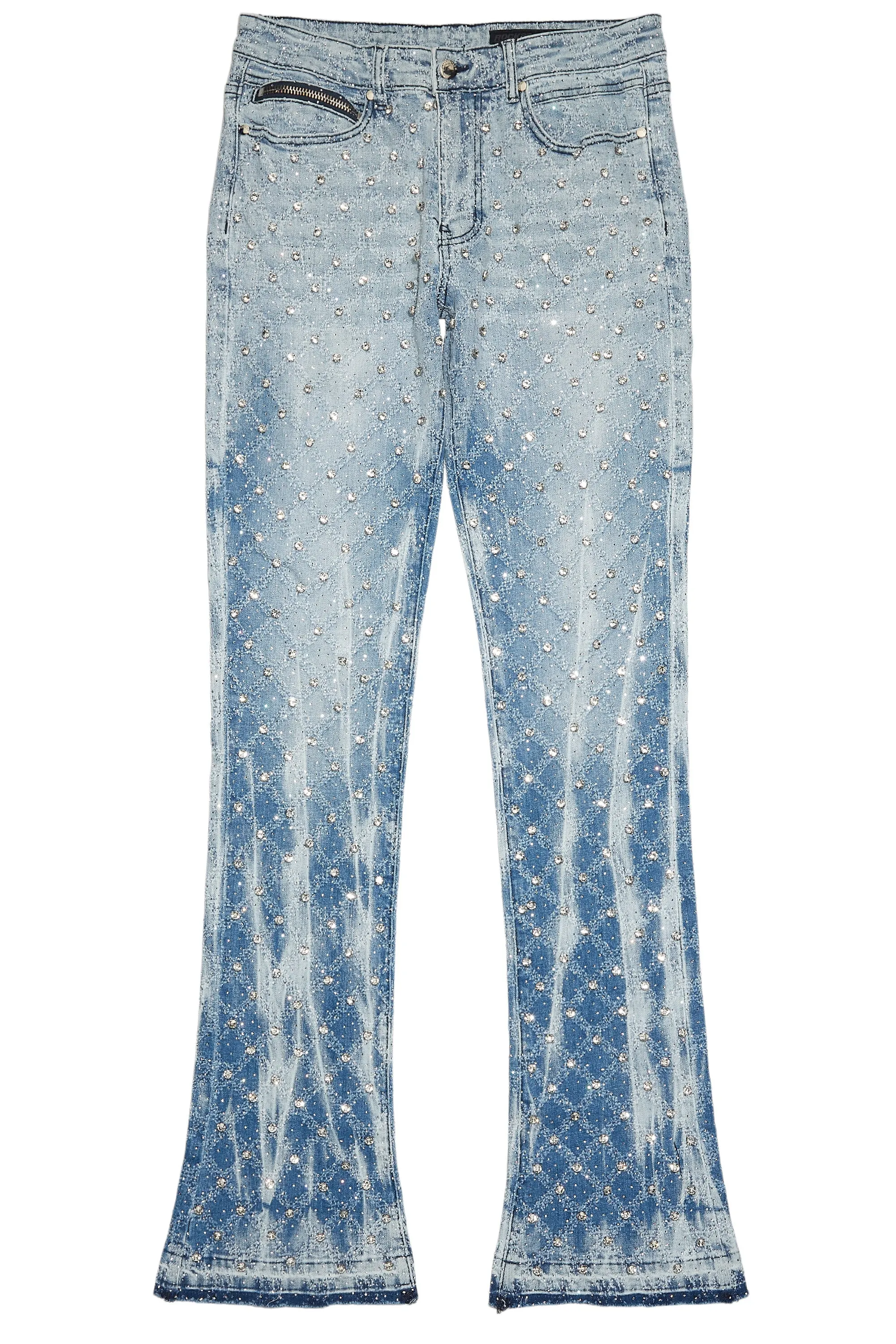 Glit Blue Rhinestone Stacked Flare Jean sold by Rockstar Original