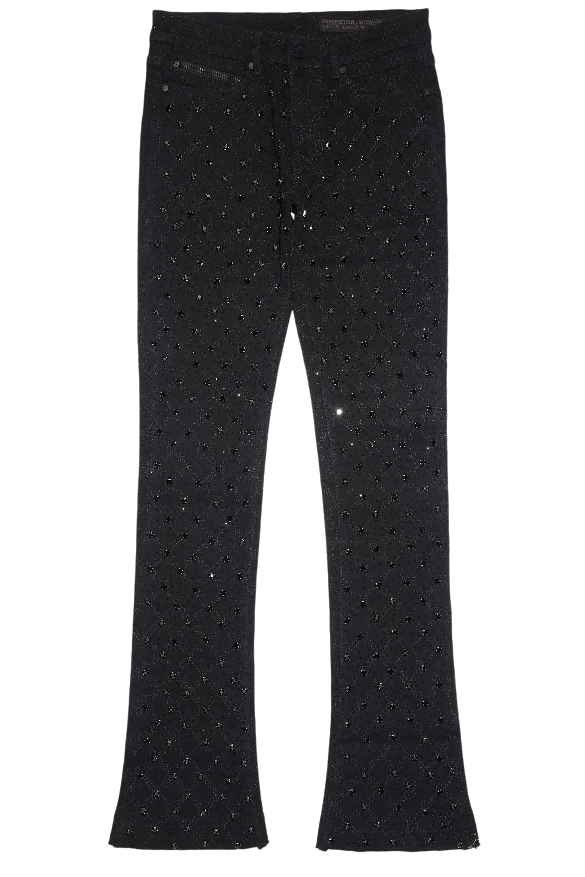 Glit Black Rhinestone Stacked Flare Jean sold by Rockstar Original