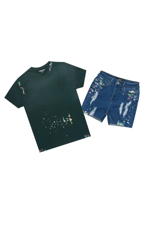 Camesha Green/Blue Denim Short Set sold by Rockstar Original