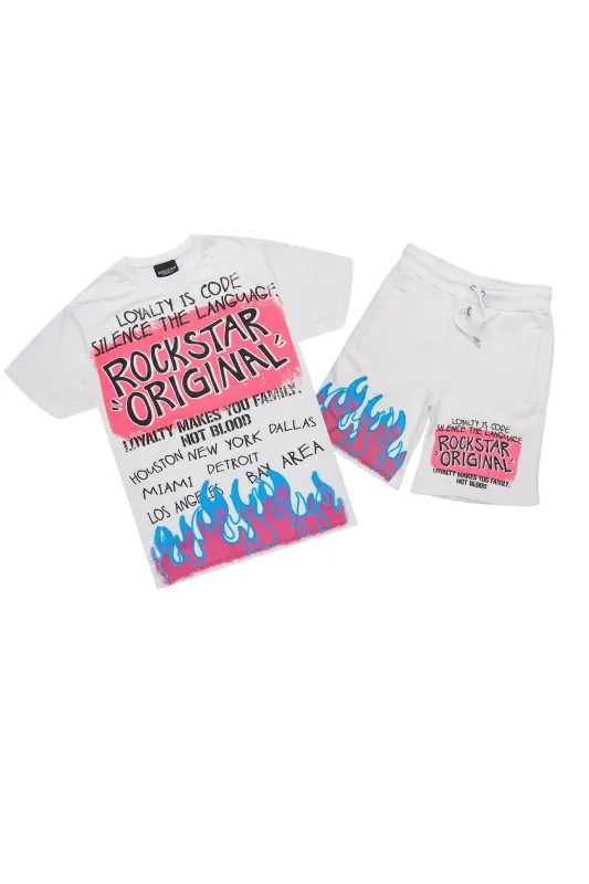 Beno White/Pink T-Shirt/Raw Edge Short Set sold by Rockstar Original