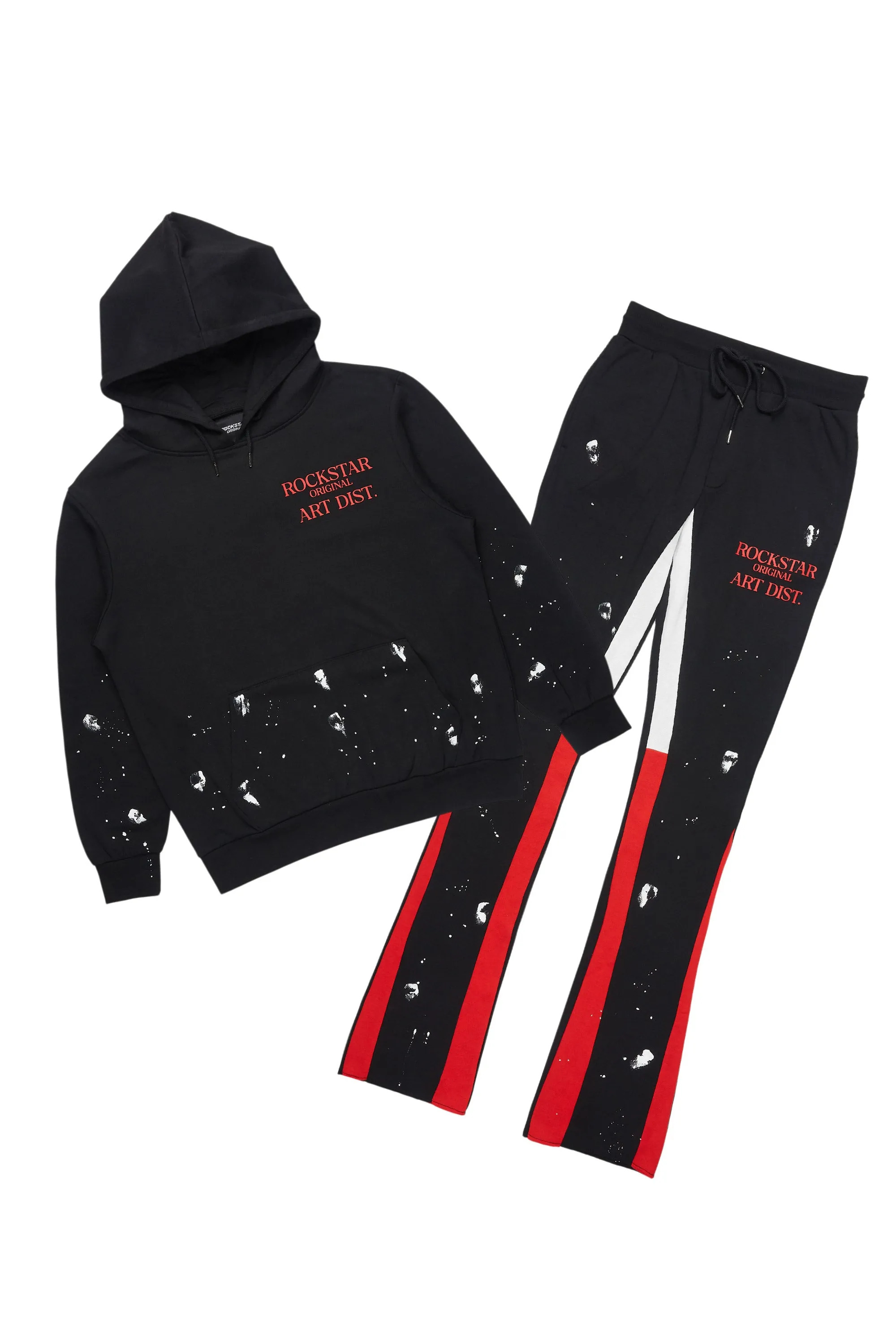 Raffer Black/Bright Red Hoodie/Stacked Flare Pant Set sold by Rockstar Original