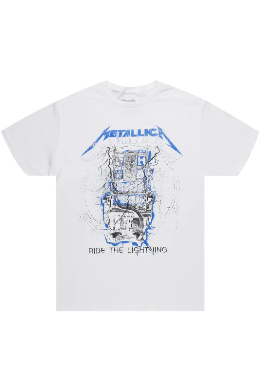 Metallica Lightning White/Blue Graphic T-Shirt sold by Rockstar Original