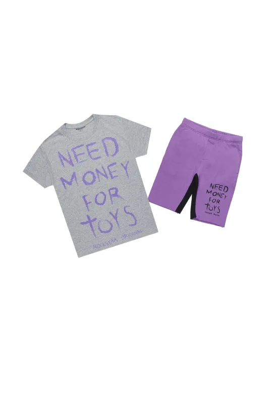 Girls M4 Toys Grey/Purple T-Shirt Short Set sold by Rockstar Original