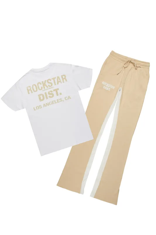 Lake White/Beige T-Shirt/Stacked Baggy Track Pant Set sold by Rockstar Original