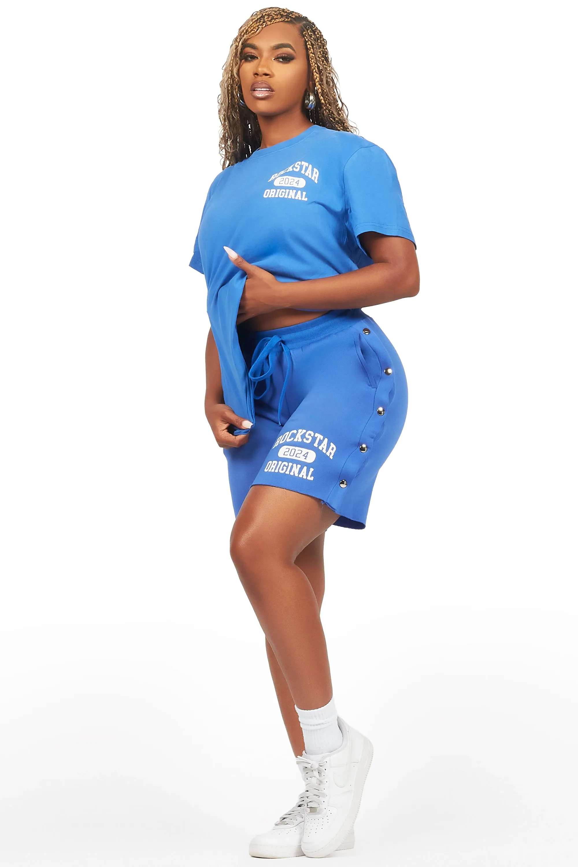 Lionela Royal Blue T-Shirt Snap Short Set sold by Rockstar Original