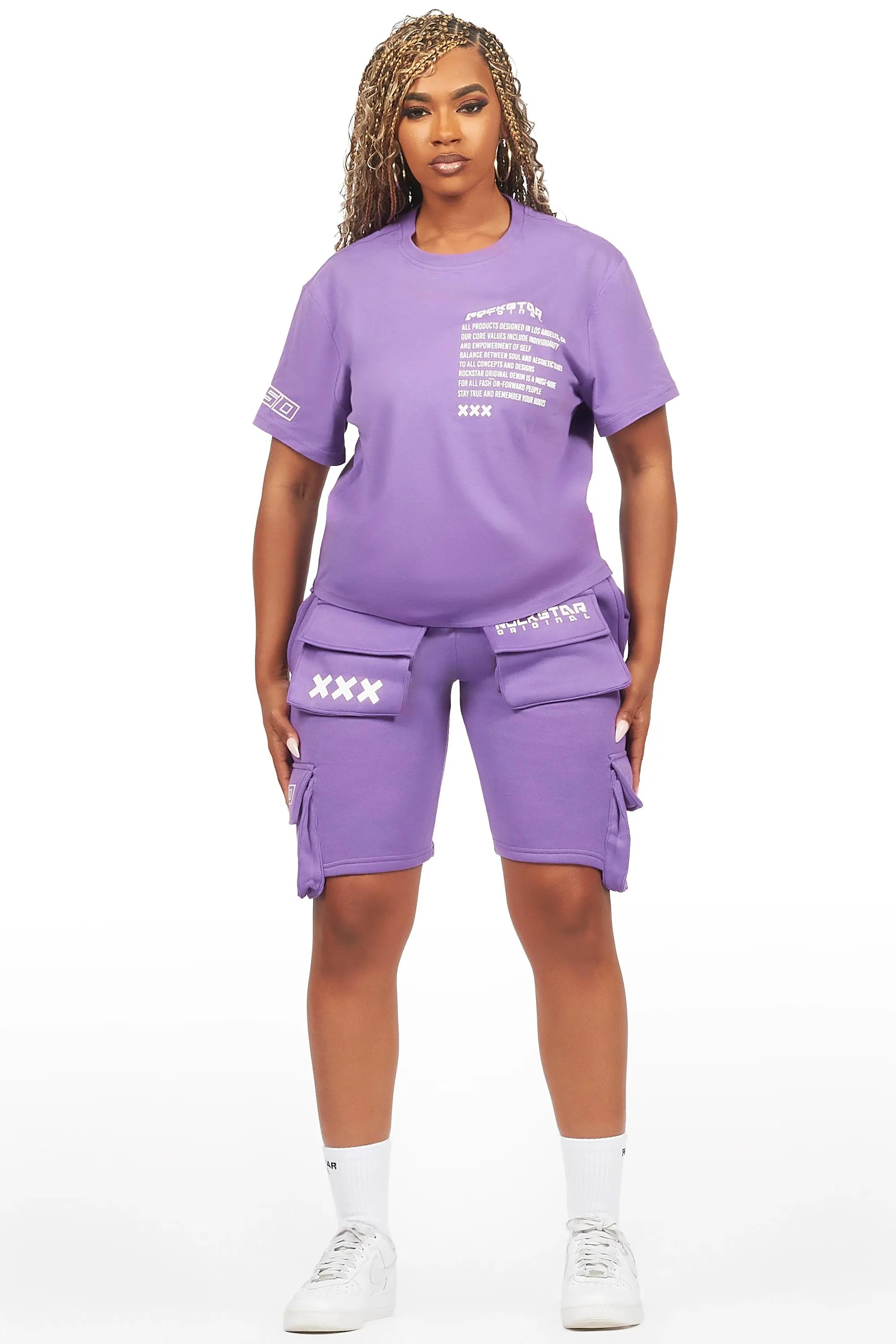 Neusa Purple T-Shirt Cargo Short Set sold by Rockstar Original