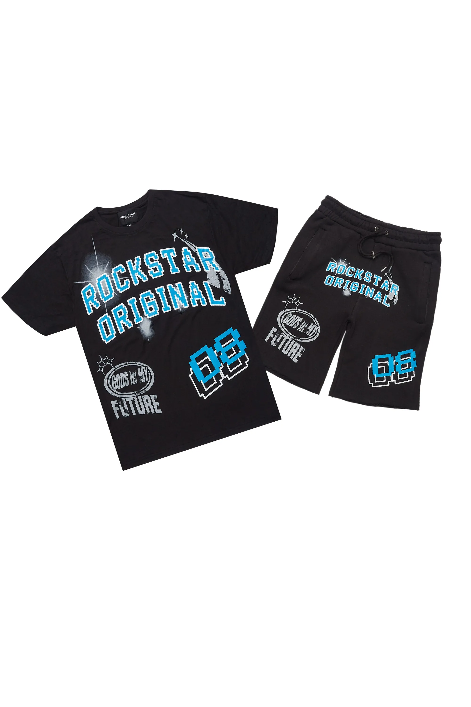Macsen Black/Aqua T-Shirt/Short Set sold by Rockstar Original