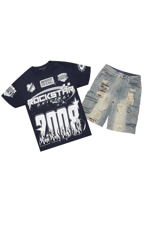 Amos Navy T-Shirt/Denim Short Set sold by Rockstar Original