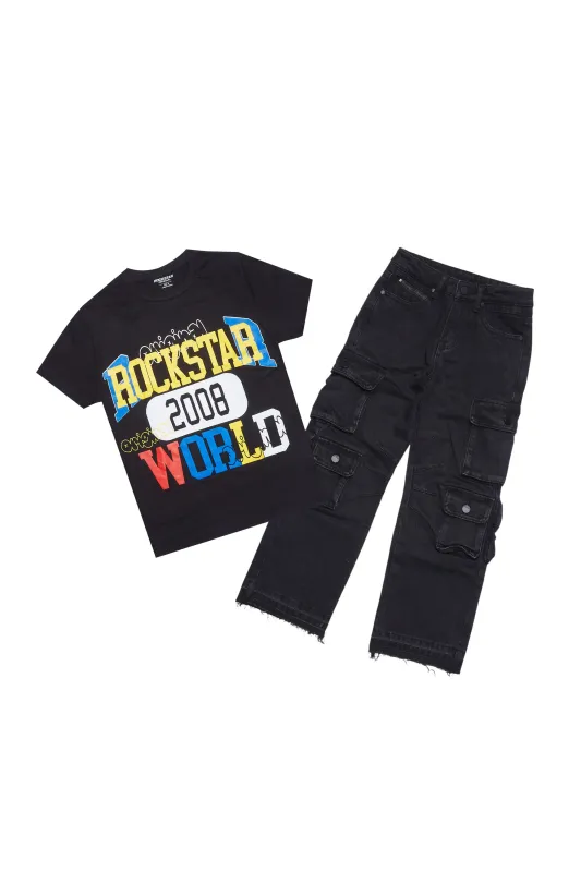 Boys Daria Black/Multi T-Shirt/Stacked Flare Jean Set sold by Rockstar Original
