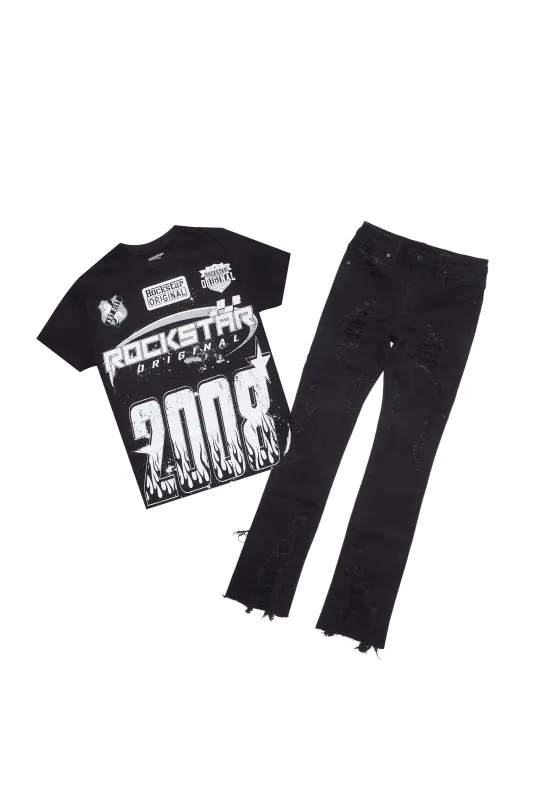 Boys Amos Black/White T-Shirt/Stacked Flare Jean Set sold by Rockstar Original