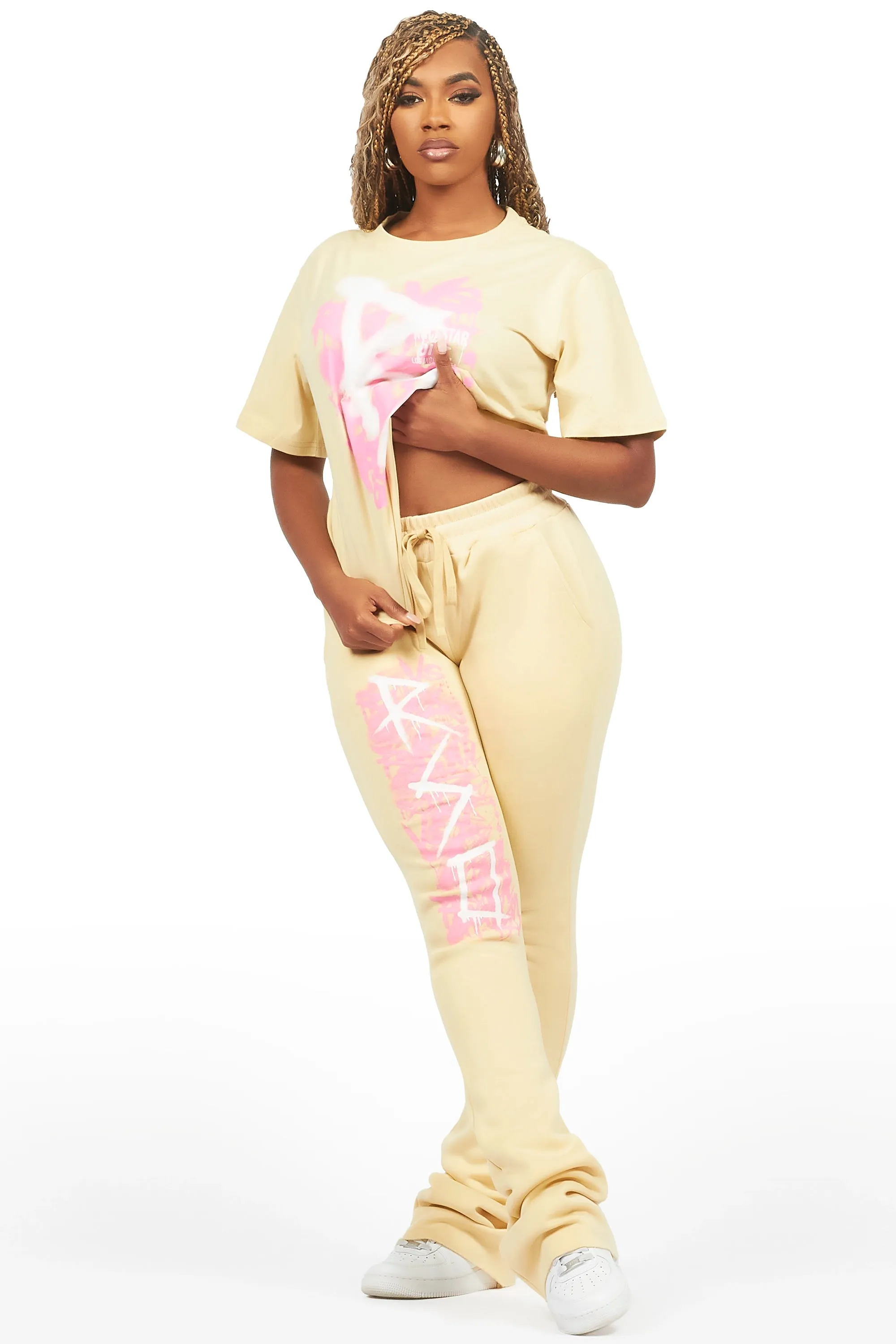 Nahomy Beige T-Shirt Trackset sold by Rockstar Original