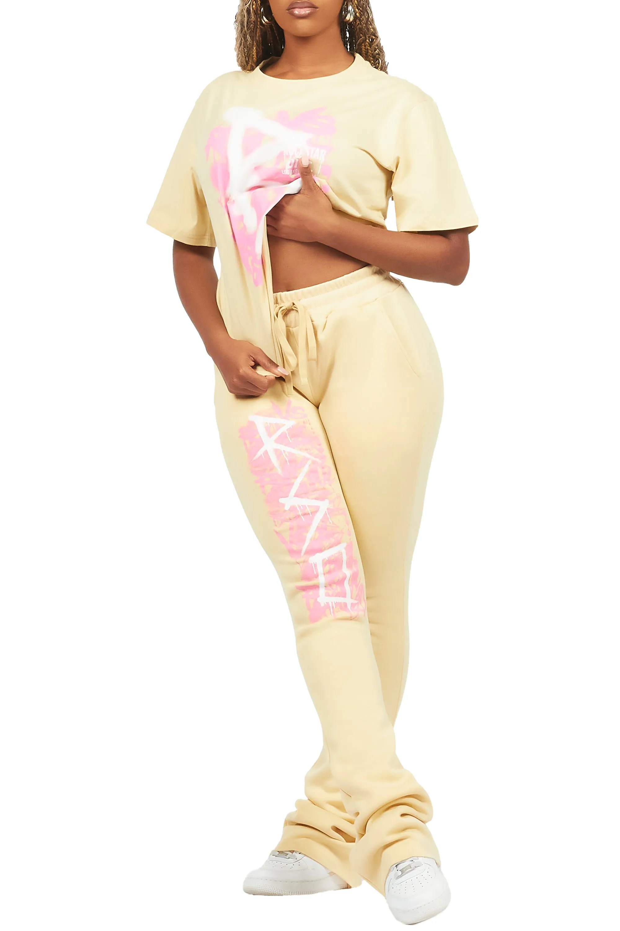 Nahomy Beige T-Shirt Trackset sold by Rockstar Original product image thumbnail 2