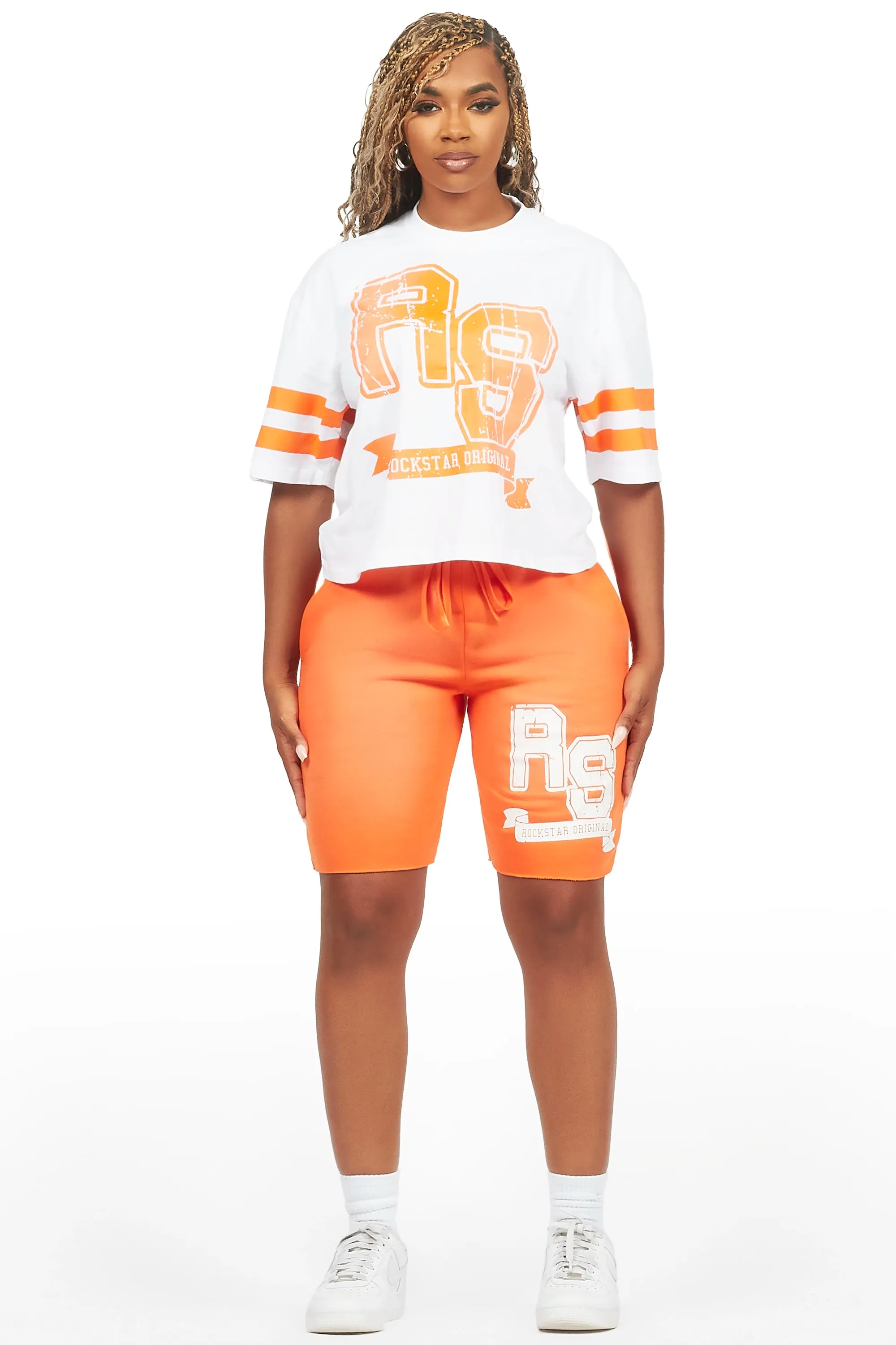 Tenita White/Orange T-Shirt Short Set sold by Rockstar Original product image thumbnail 3