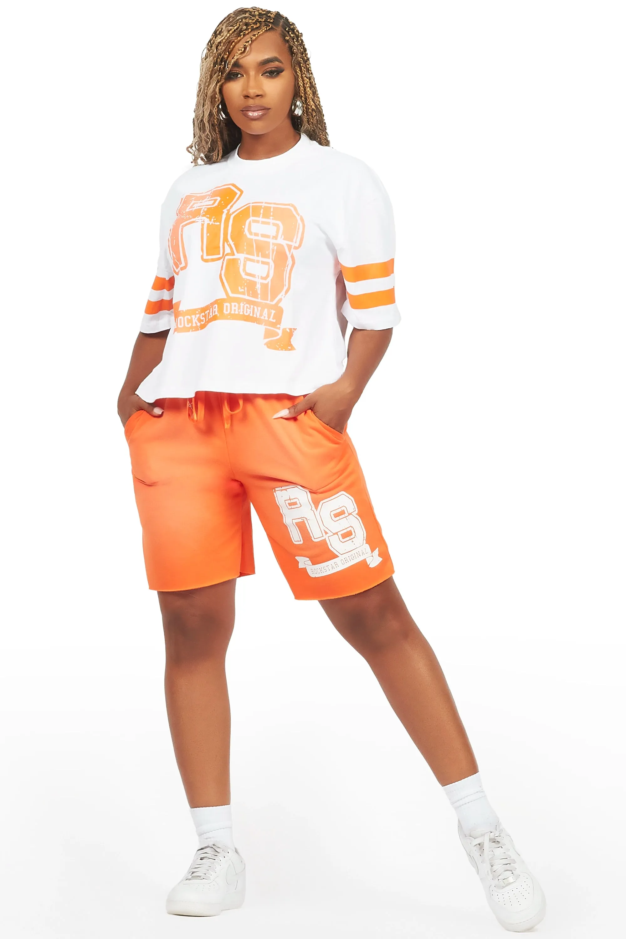 Tenita White/Orange T-Shirt Short Set sold by Rockstar Original