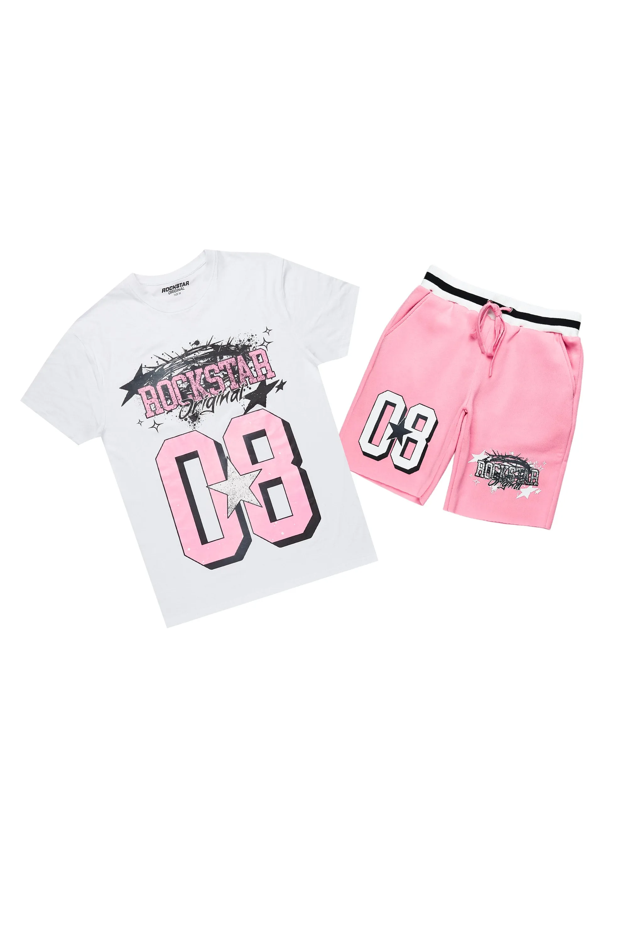 Carolina White/Pink T-Shirt Short Set sold by Rockstar Original