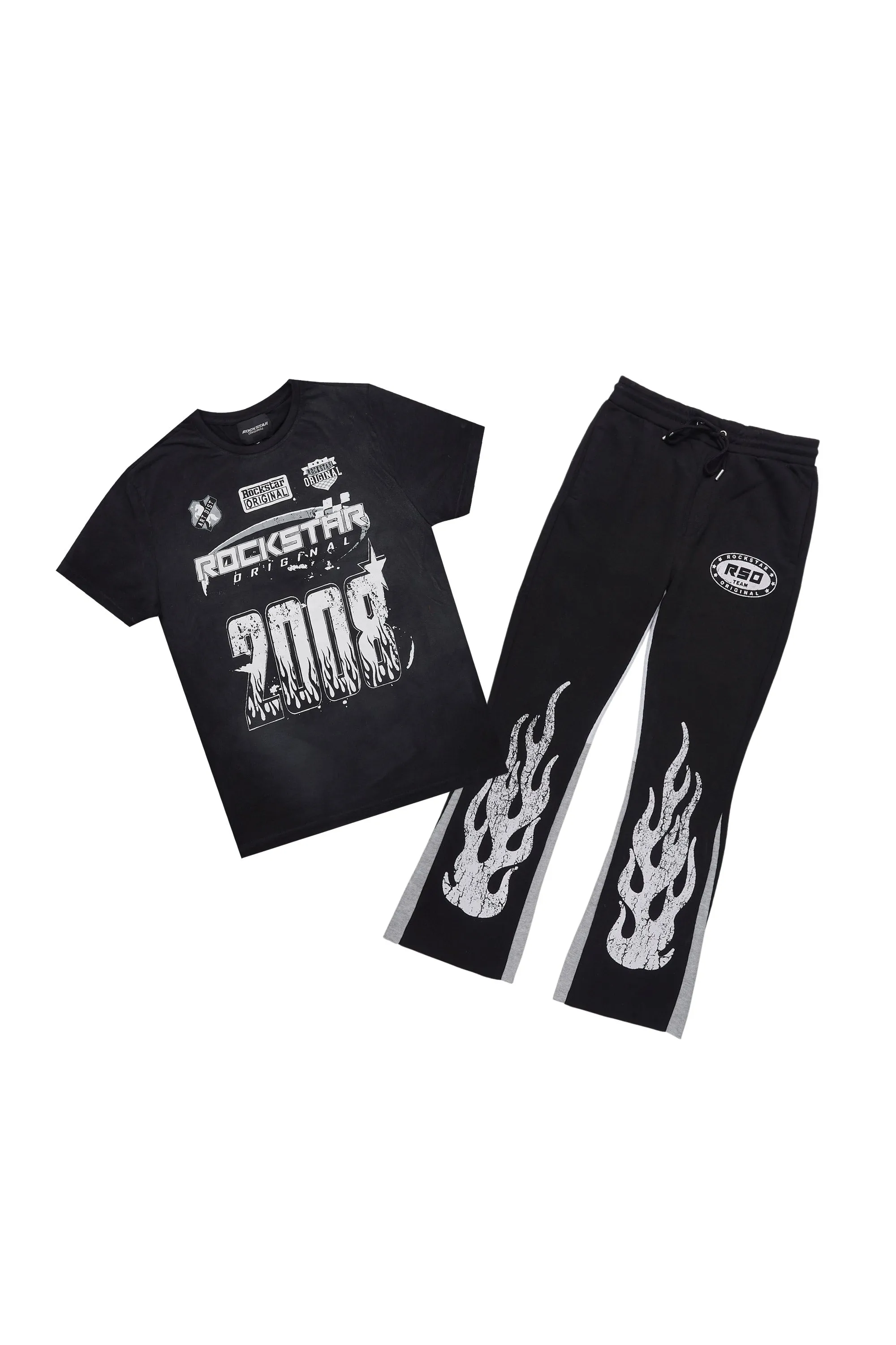 Boys Amos Black T-Shirt/Stacked Flare Track Set sold by Rockstar Original