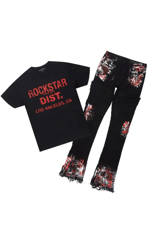 Saxon Black/Red T-Shirt/Stacked Flare Jean Set sold by Rockstar Original