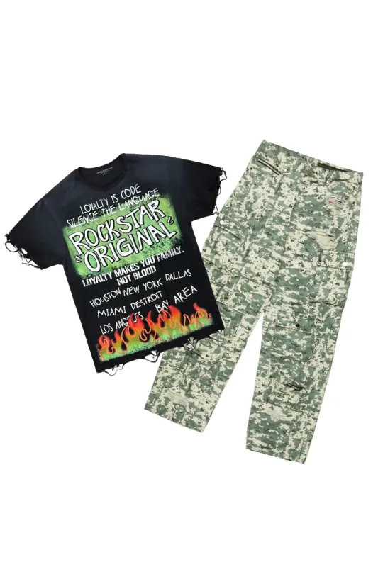 Beno Black Oversized T-Shirt & Kostini Camo Baggy Jean Bundle sold by Rockstar Original
