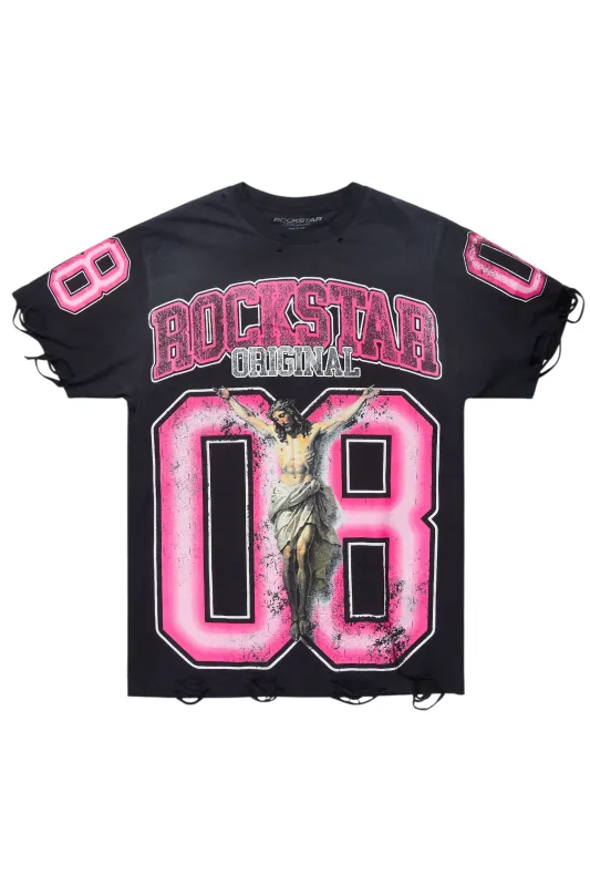 Fields Black/Pink Oversized Graphic T-Shirt sold by Rockstar Original