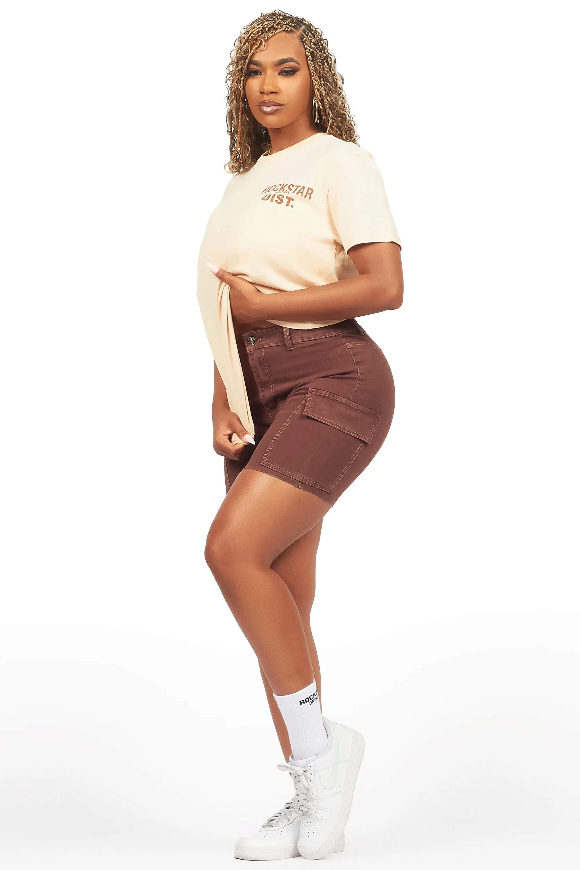 Jakeyia Beige/Brown Denim Short Set sold by Rockstar Original product image thumbnail 3