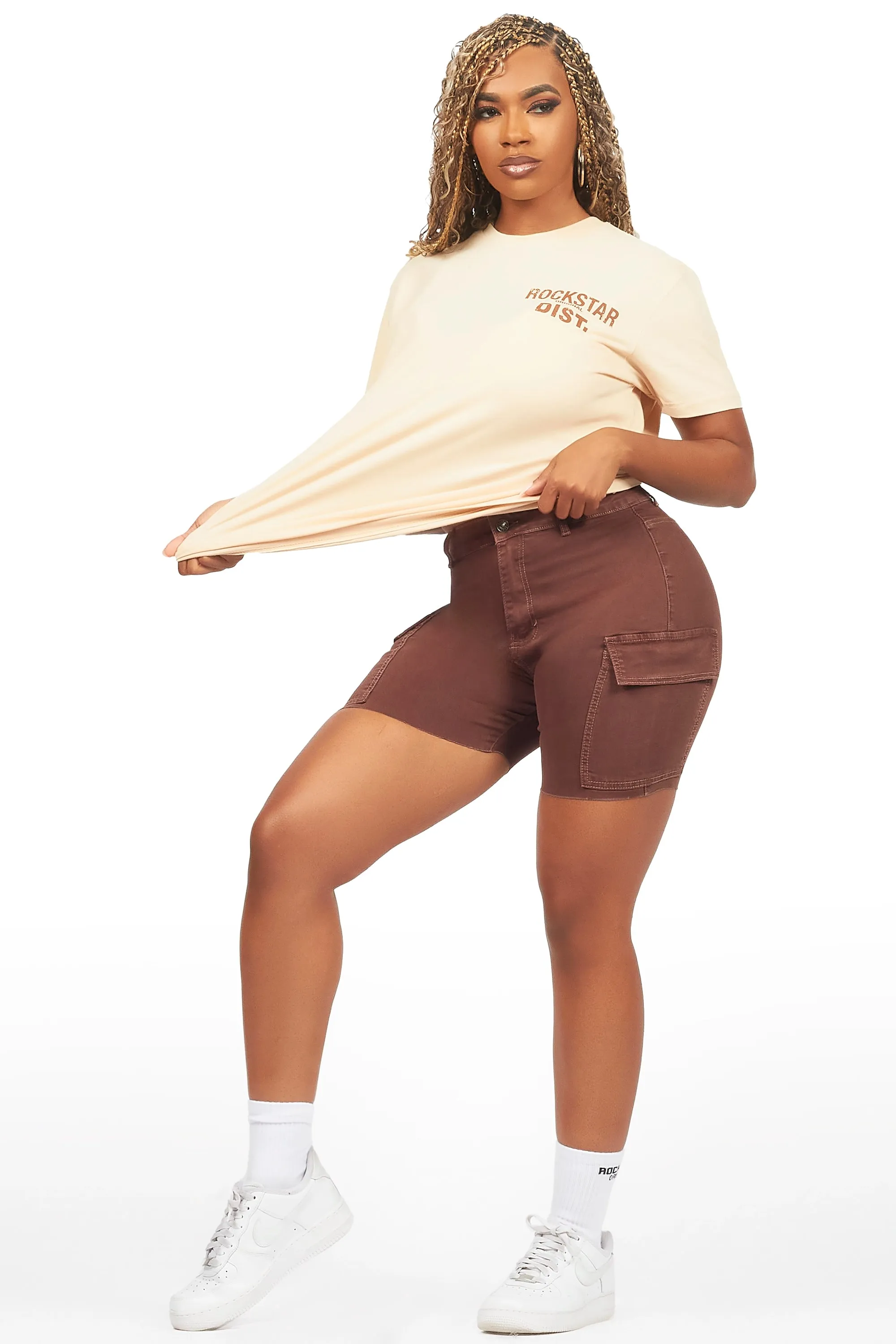 Jakeyia Beige/Brown Denim Short Set sold by Rockstar Original