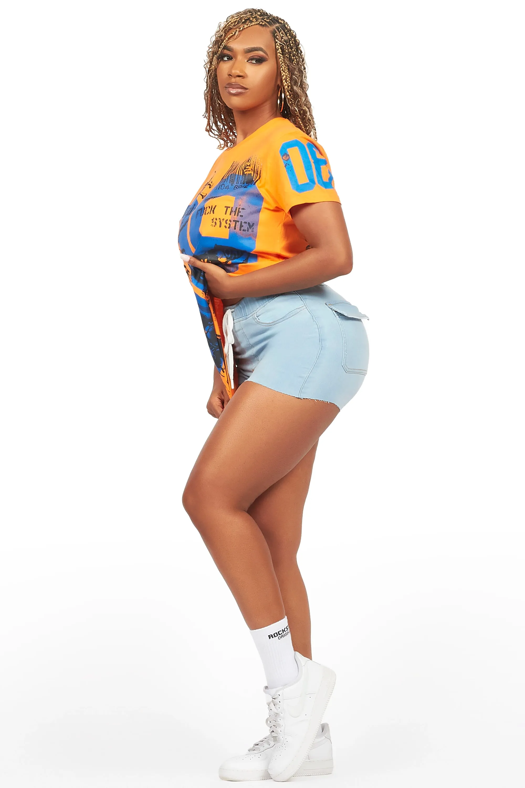 Ahmani Orange/Blue Denim Short Set sold by Rockstar Original product image thumbnail 3