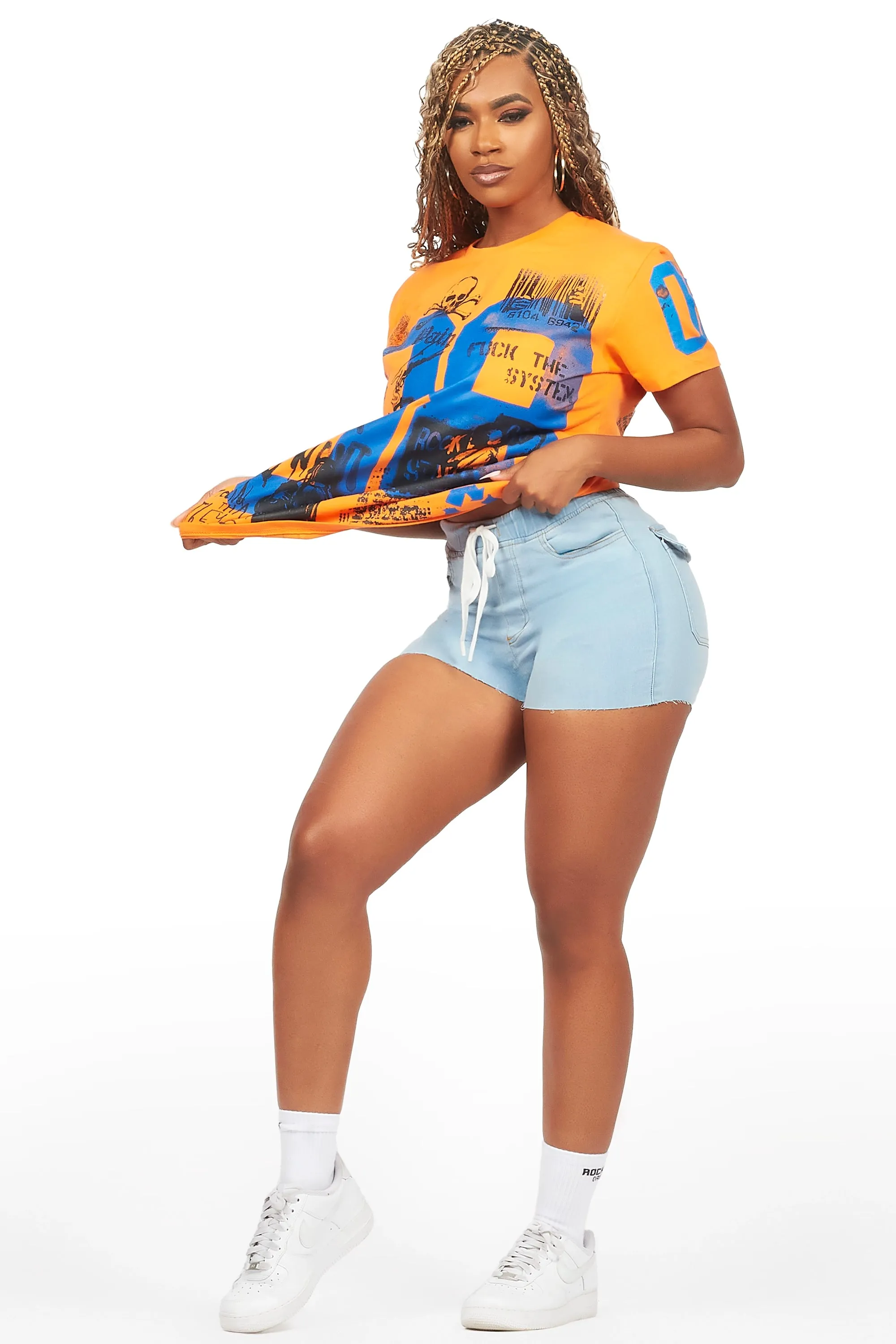 Ahmani Orange/Blue Denim Short Set sold by Rockstar Original product image thumbnail 2