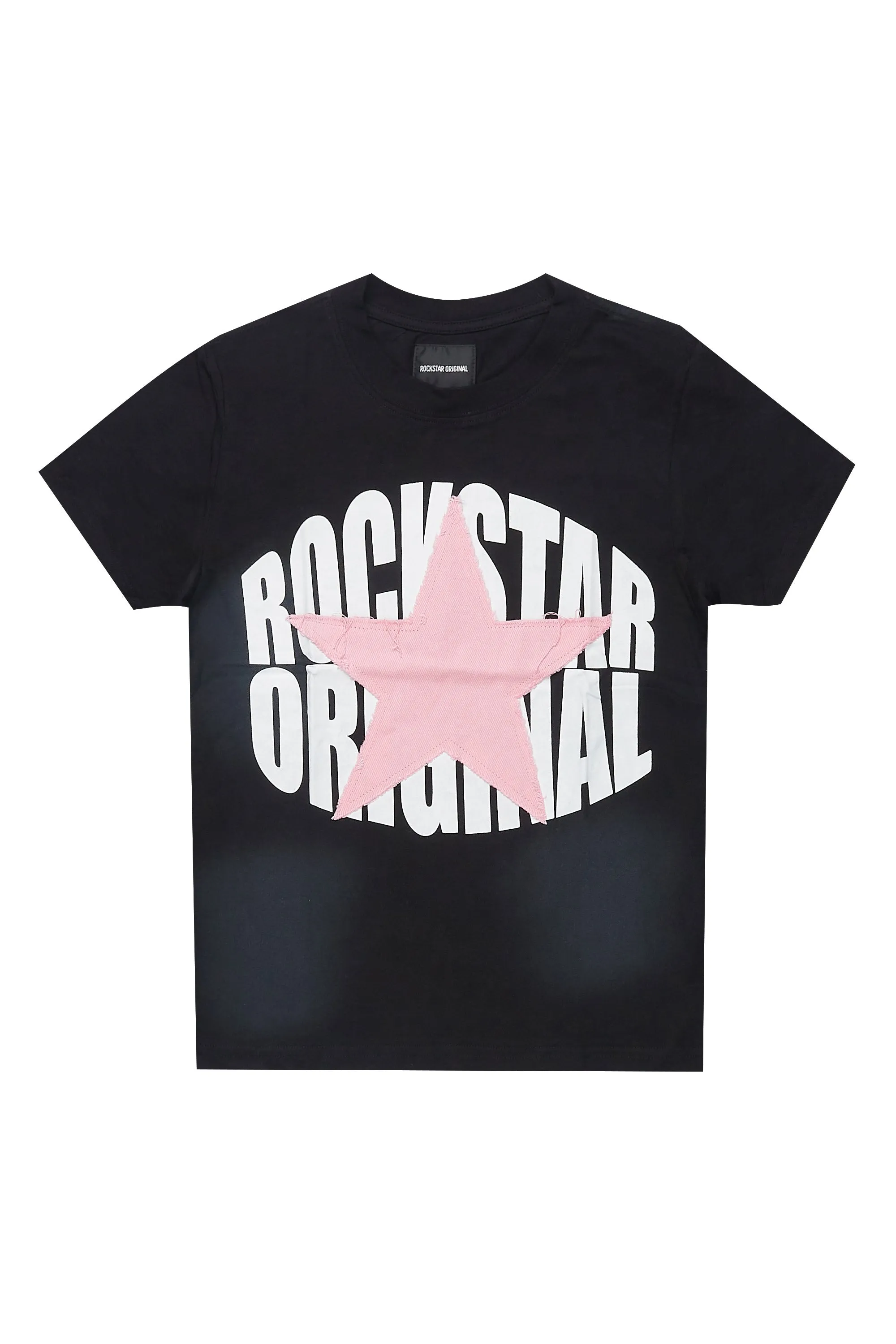 Girls Khaly Black/Pink Graphic T-Shirt With Patch sold by Rockstar Original