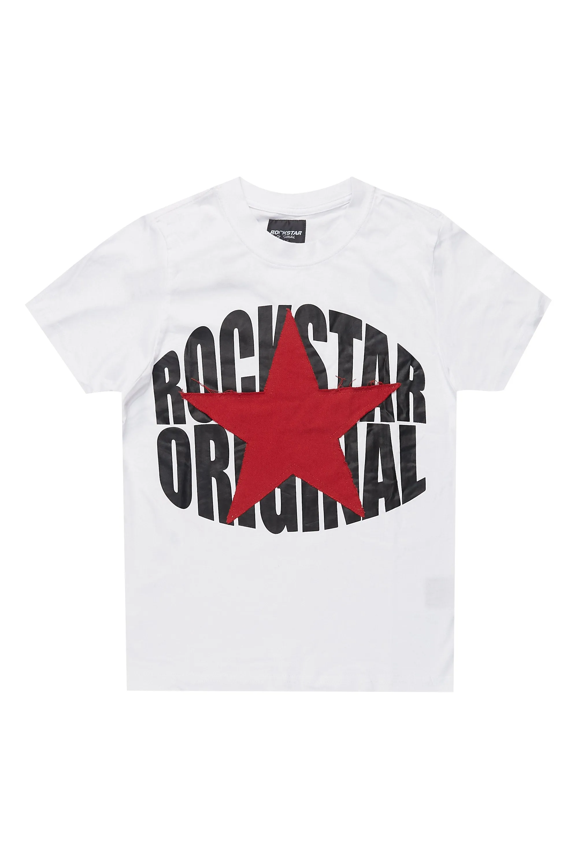 Boys State White/Red Graphic T-Shirt with Patch sold by Rockstar Original
