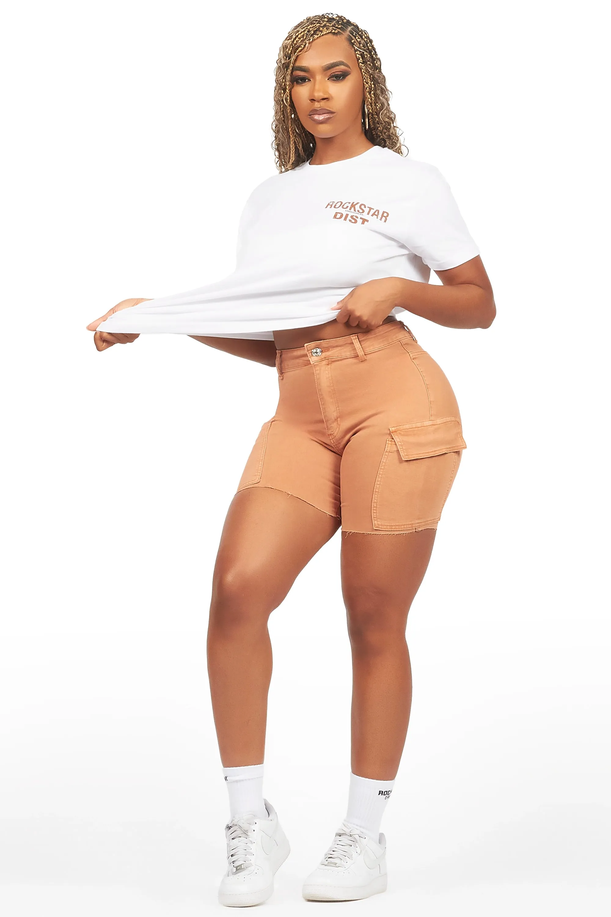 Jakeyia White/Beige Denim Short Set sold by Rockstar Original