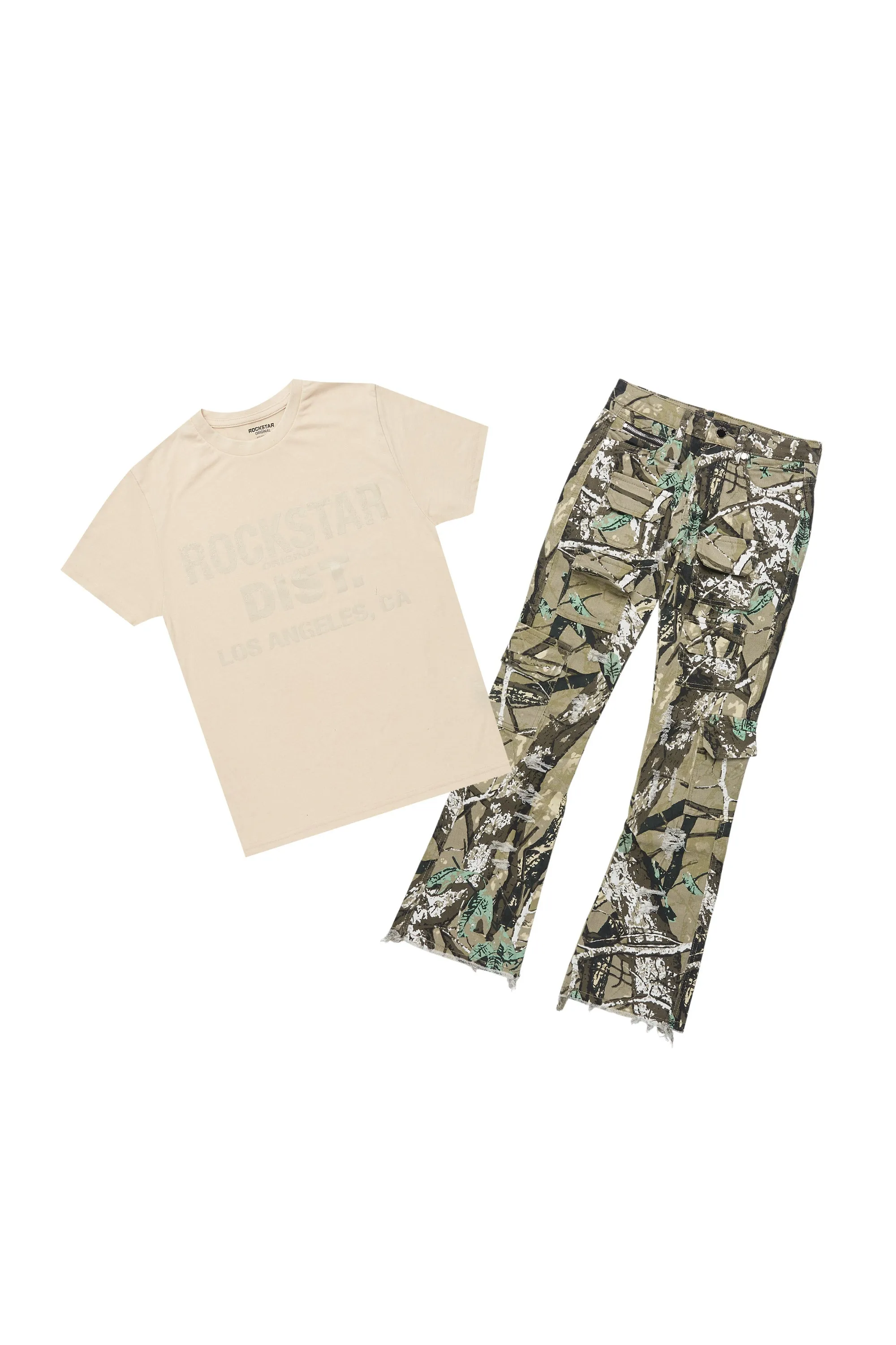 Boys Lake Vintage Sand/Beige T-Shirt/Stacked Flare Jean Set sold by Rockstar Original