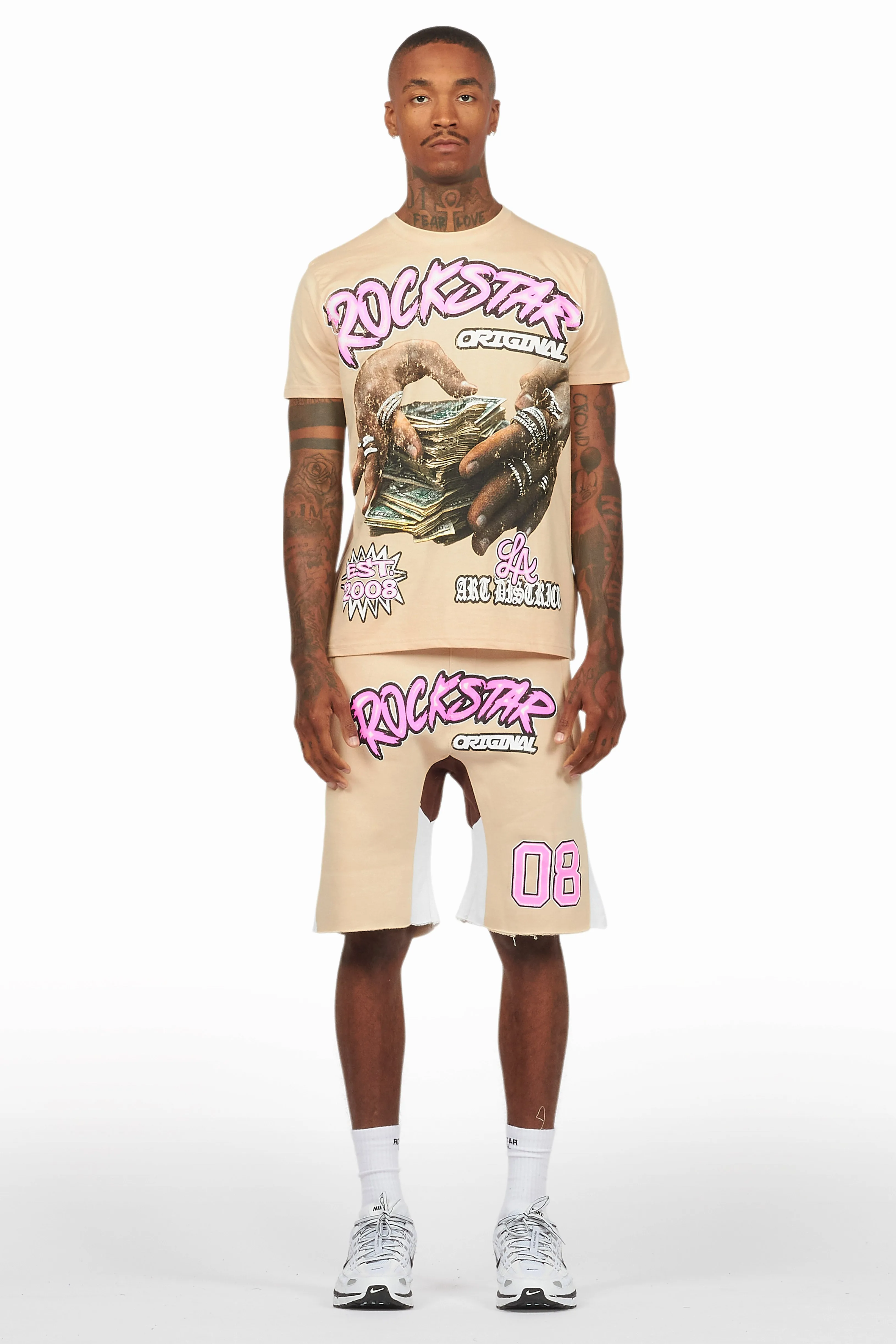 Madhur Beige/Pink T-Shirt/Short Set sold by Rockstar Original product image thumbnail 2