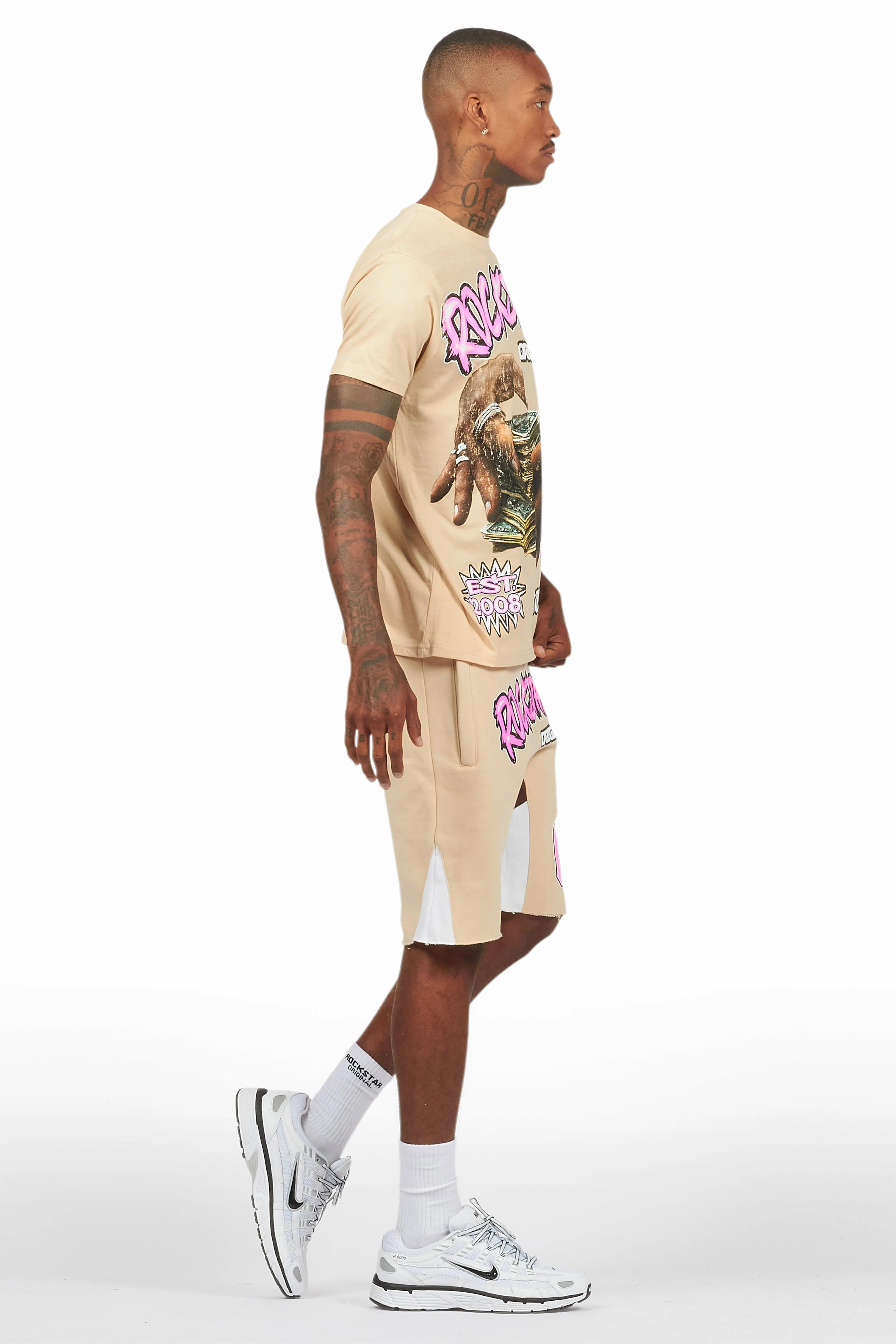 Madhur Beige/Pink T-Shirt/Short Set sold by Rockstar Original product image thumbnail 3