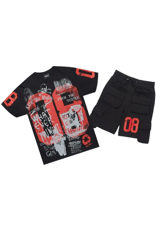 Grill Black/Red Cargo Short Set sold by Rockstar Original