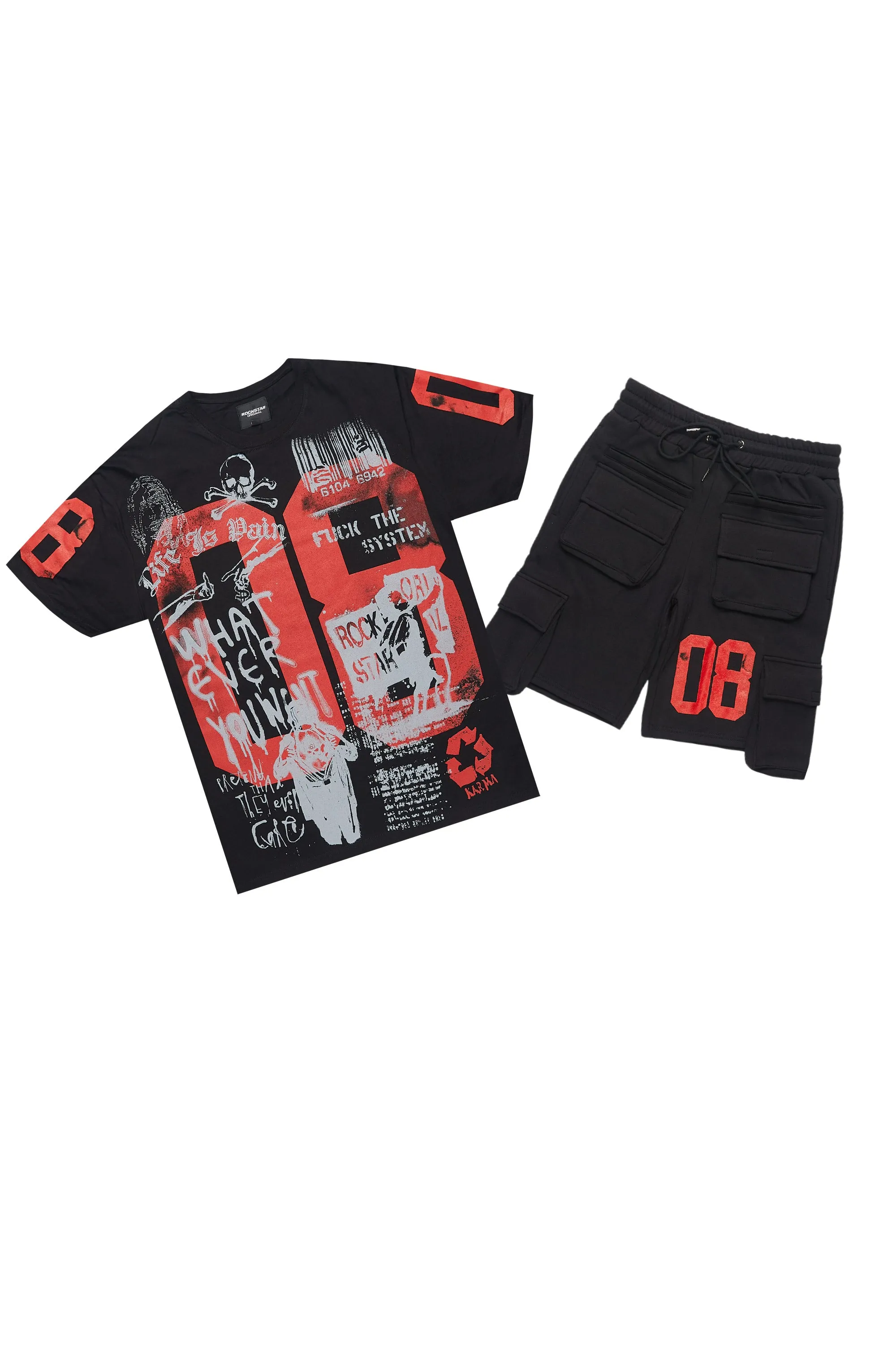 Grill Black/Red Cargo Short Set sold by Rockstar Original
