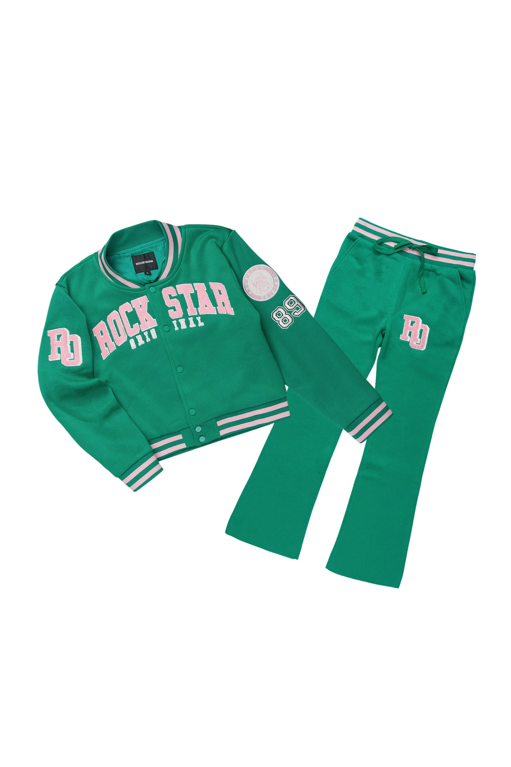 Girls Esmeralda Green Fleece Super Stacked Flare Track Set sold by Rockstar Original