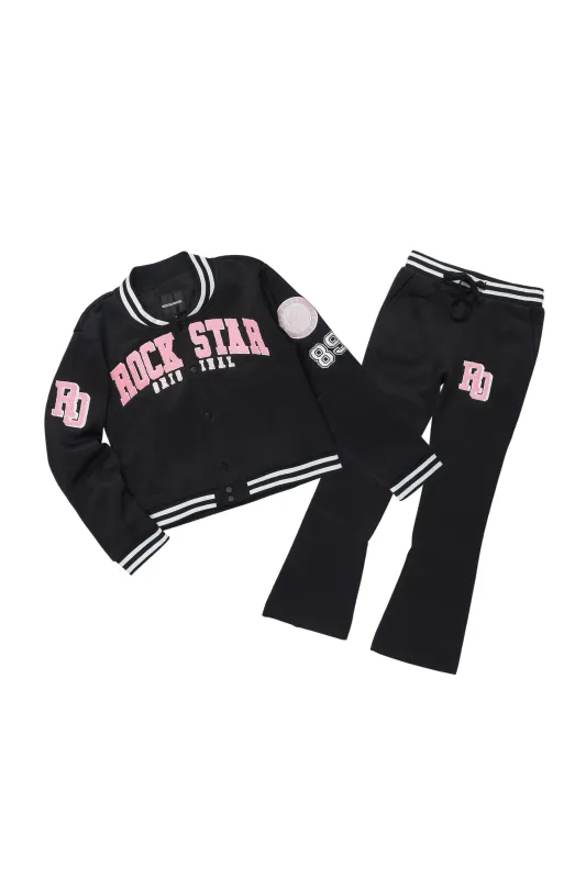 Girls Esmeralda Black Fleece Super Stacked Flare Track Set sold by Rockstar Original
