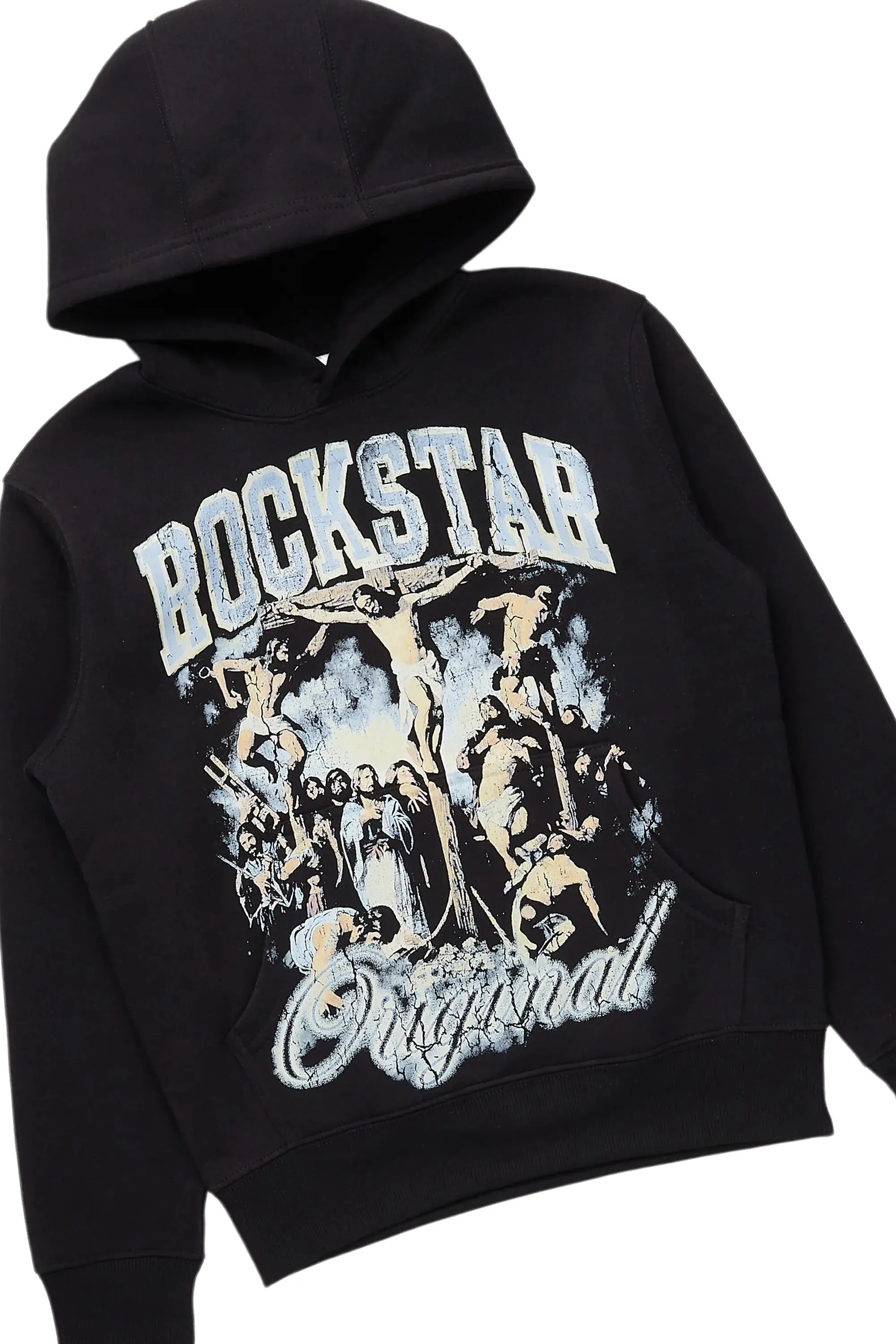 Boys Waller Black Hoodie & Zeta Blue Stacked Jean Set sold by Rockstar Original product image thumbnail 2