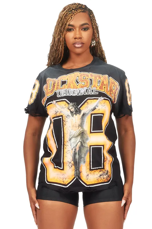 Tariqa Black/Orange Oversized T-Shirt sold by Rockstar Original