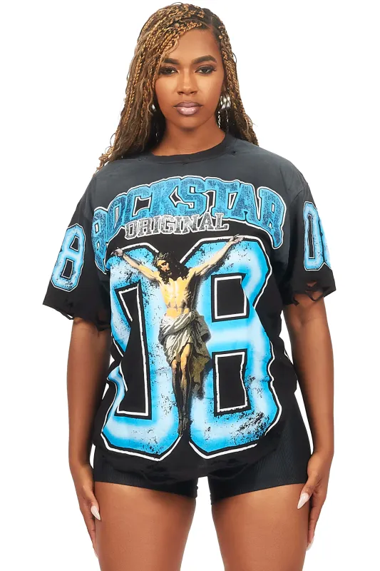 Tariqa Black/Blue Oversized T-Shirt sold by Rockstar Original