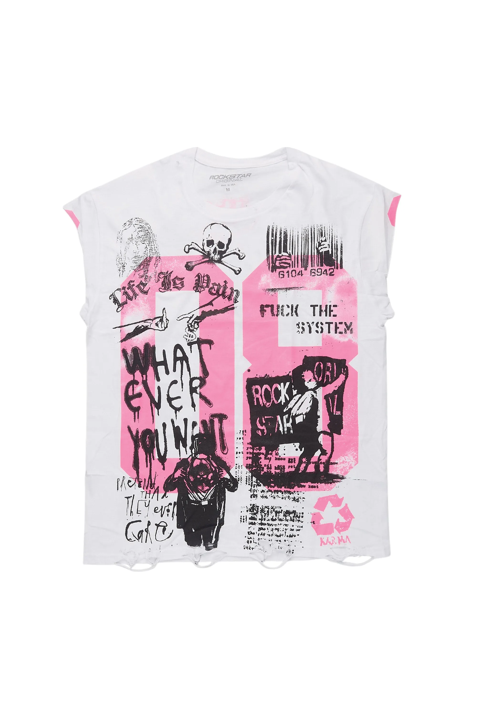 Grill White/Pink Graphic Muscle T-Shirt sold by Rockstar Original