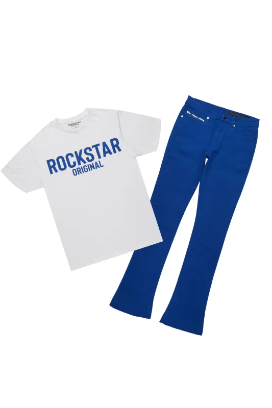 Sana White/Royal T-Shirt/Dag Stacked Flare Jean Set sold by Rockstar Original