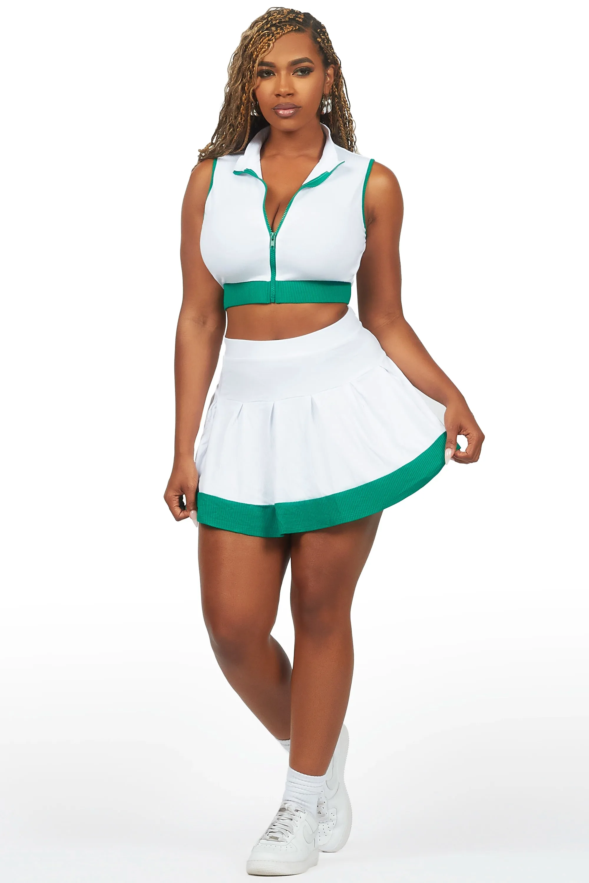 Alaiyh White/Green Skirt Set sold by Rockstar Original